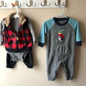 Carters 9 month warm fleece outfits.